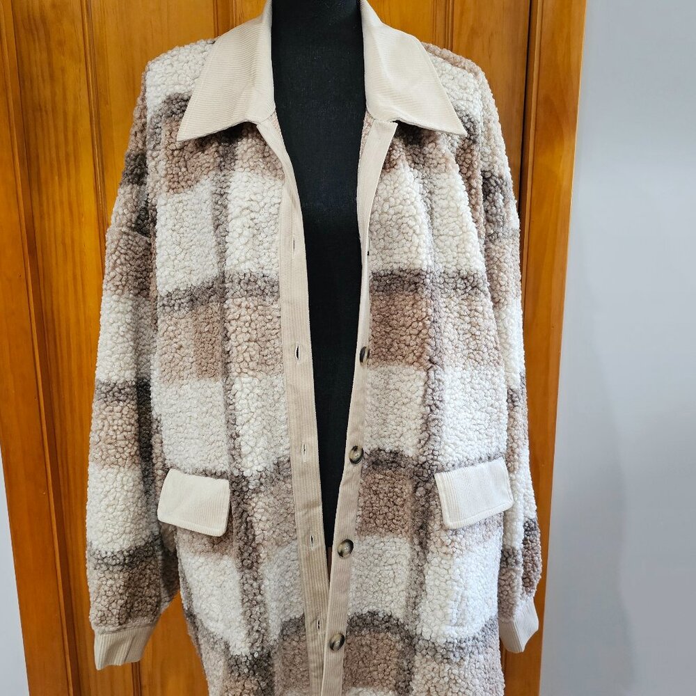 Teddy Bear Jacket with Corduroy Collar & Cuffs